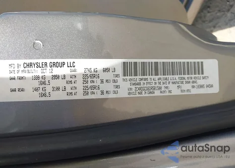 2013 Dodge Grand Caravan Sxt z USA, uszkodzony, nr VIN 2C4RDGCG6DR581500